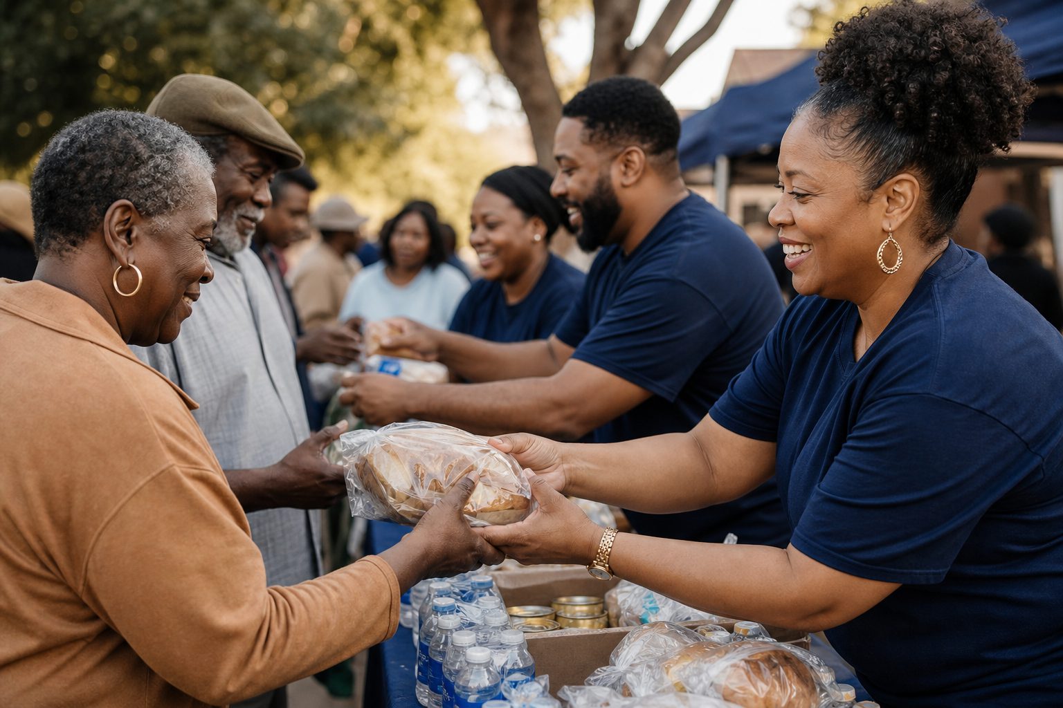 Volunteers at a community service drive