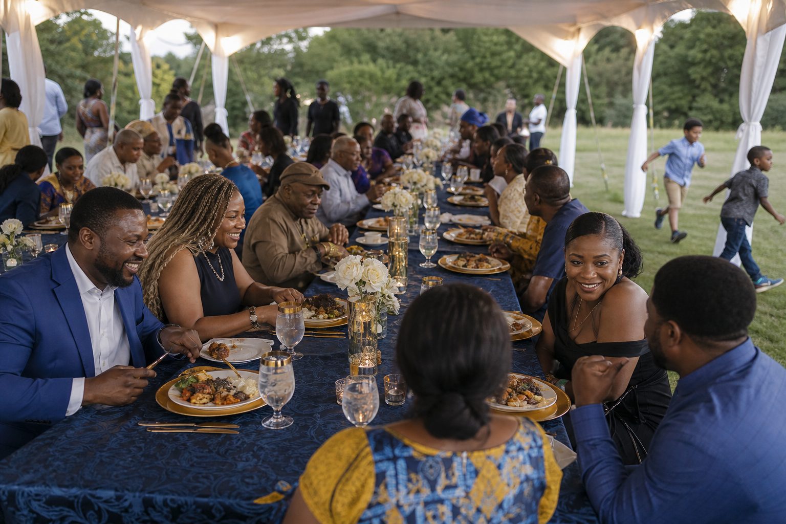 Families sharing a meal at a community gathering