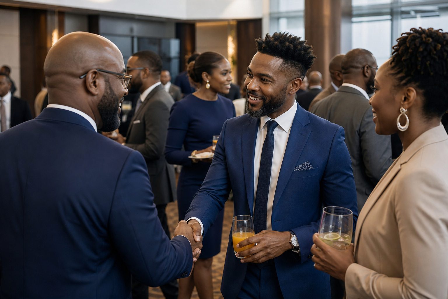 Professionals networking at a community business event