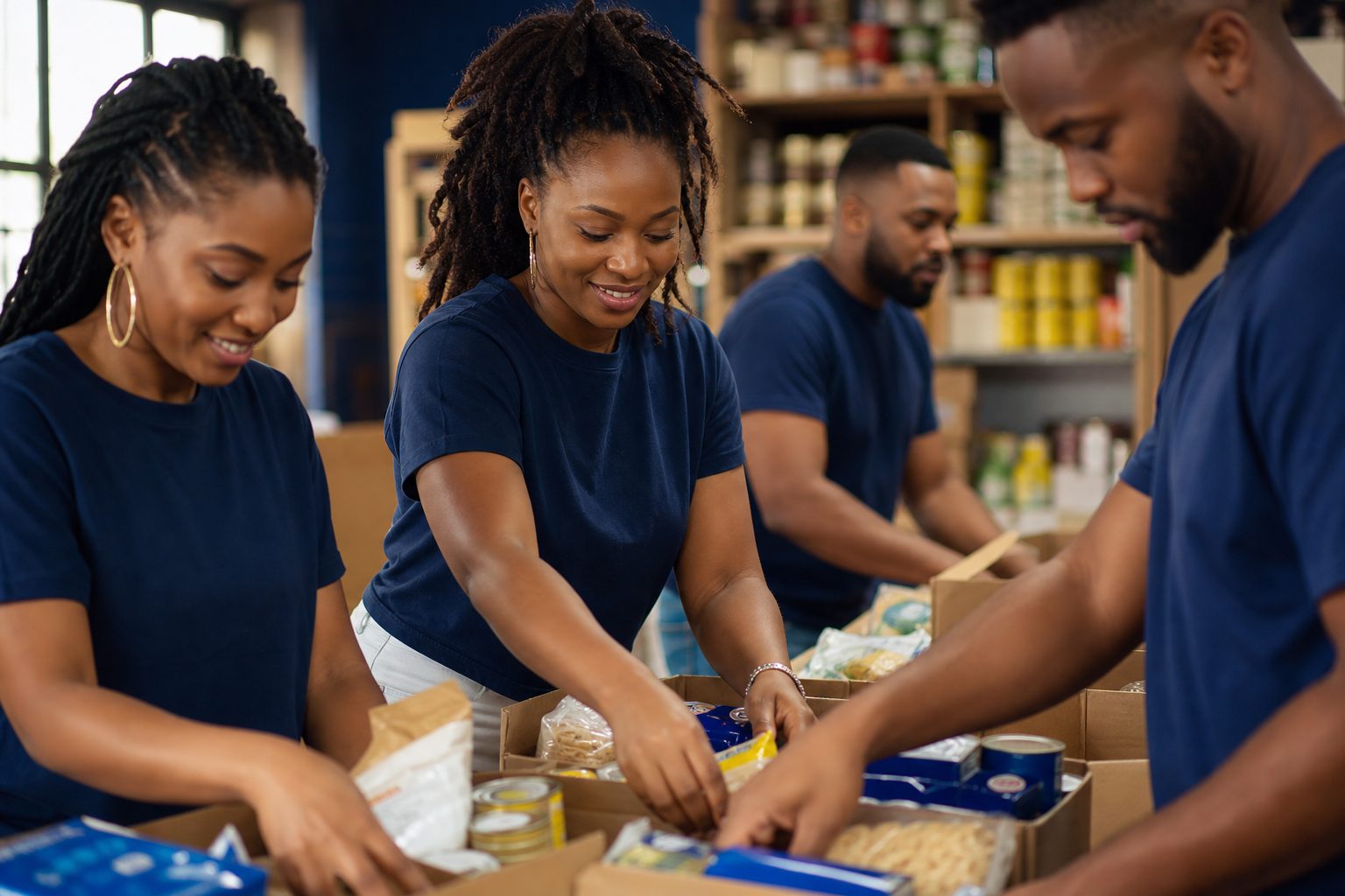 Community volunteers packing donations