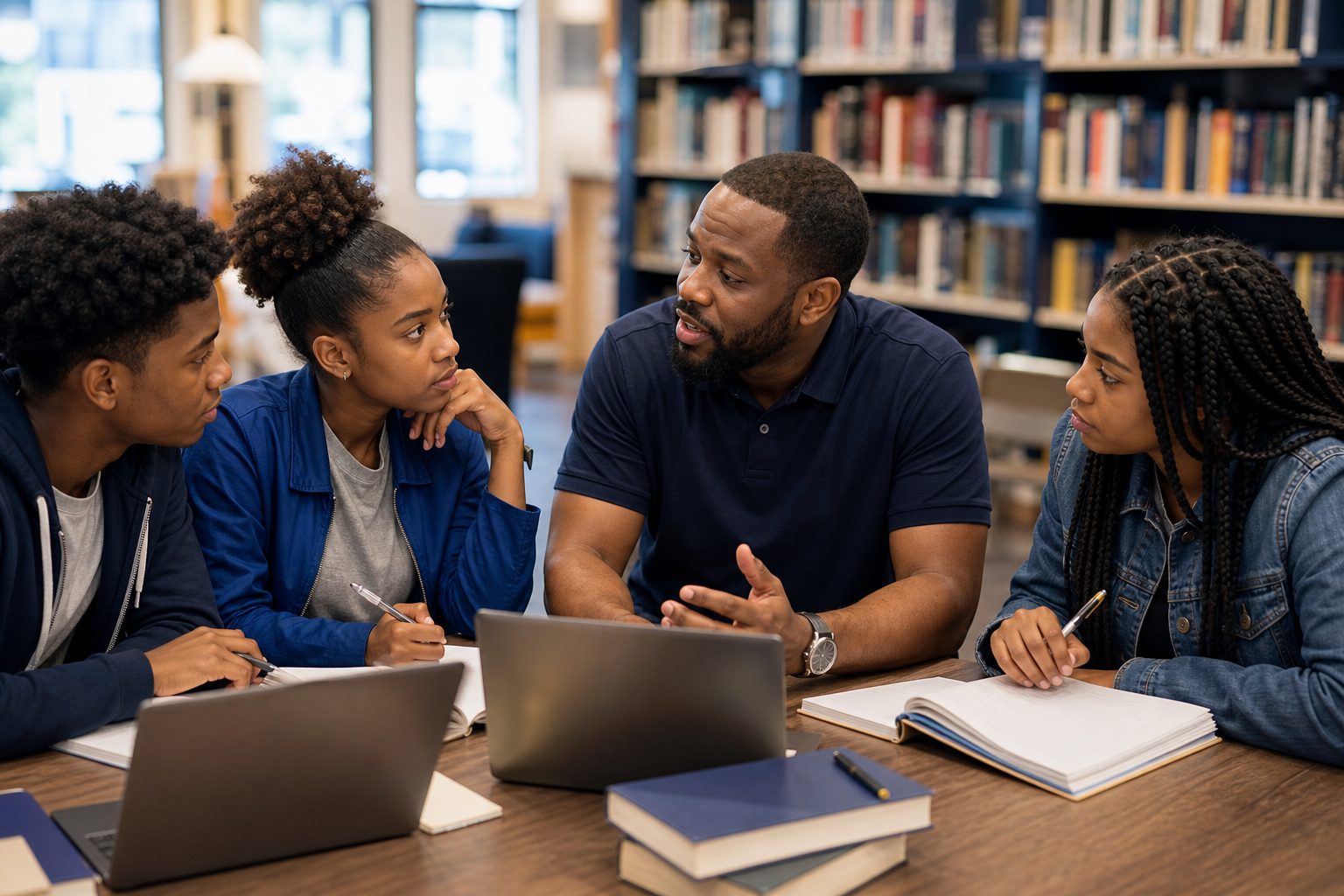 A mentor working with young students