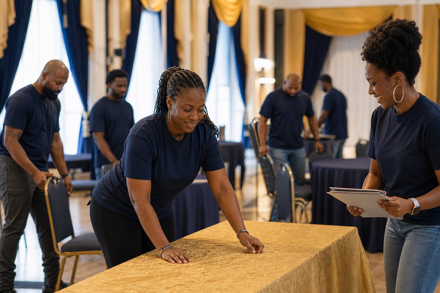 Volunteers preparing for a community event