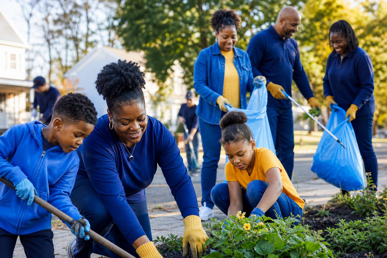 Volunteers at a community service project